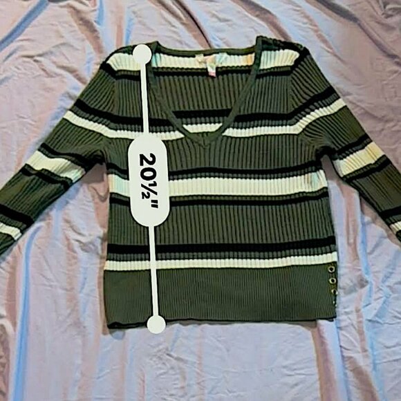 "No Boundaries" Green/Black/White Striped Vneck Long Sleeve Sweater SIZE XXXL 21 - Picture 6 of 10